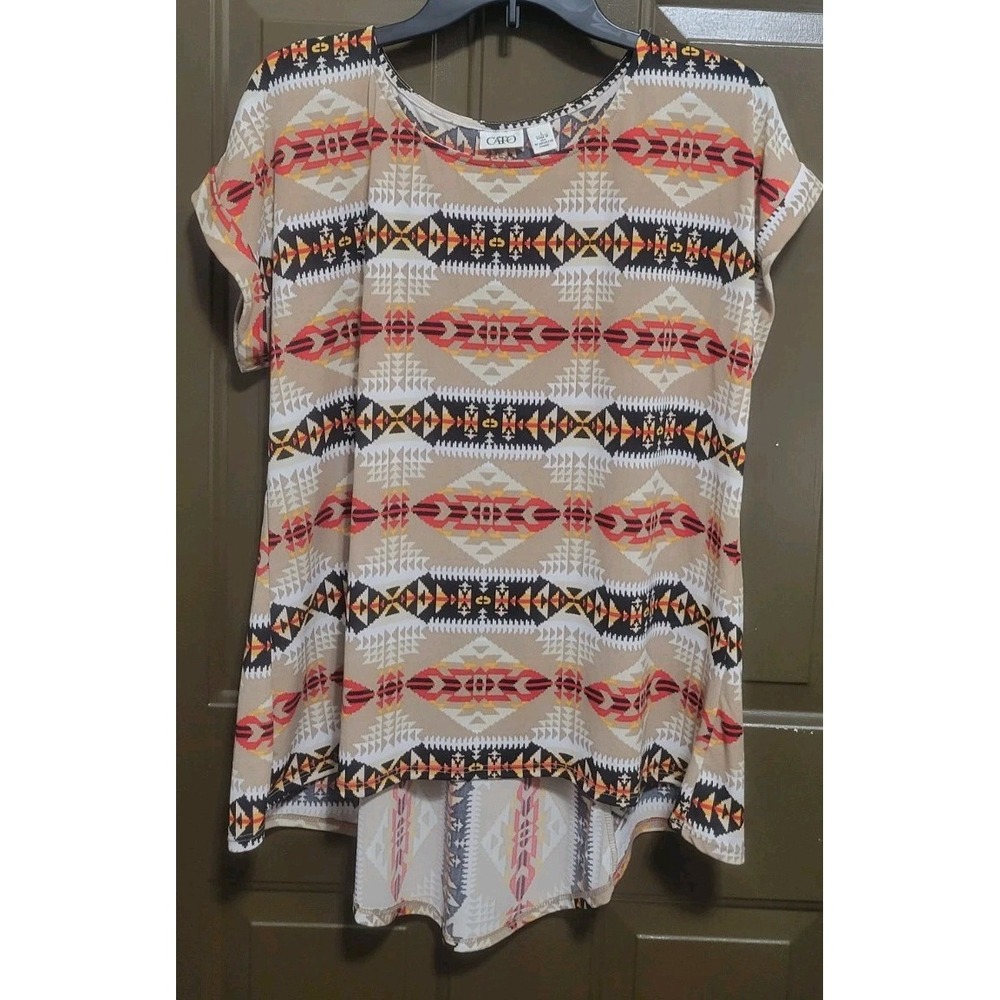 CATO Womens Large Aztec Tribal Print Hi Low Top Light Knit Southwestern Boho - Picture 11 of 12